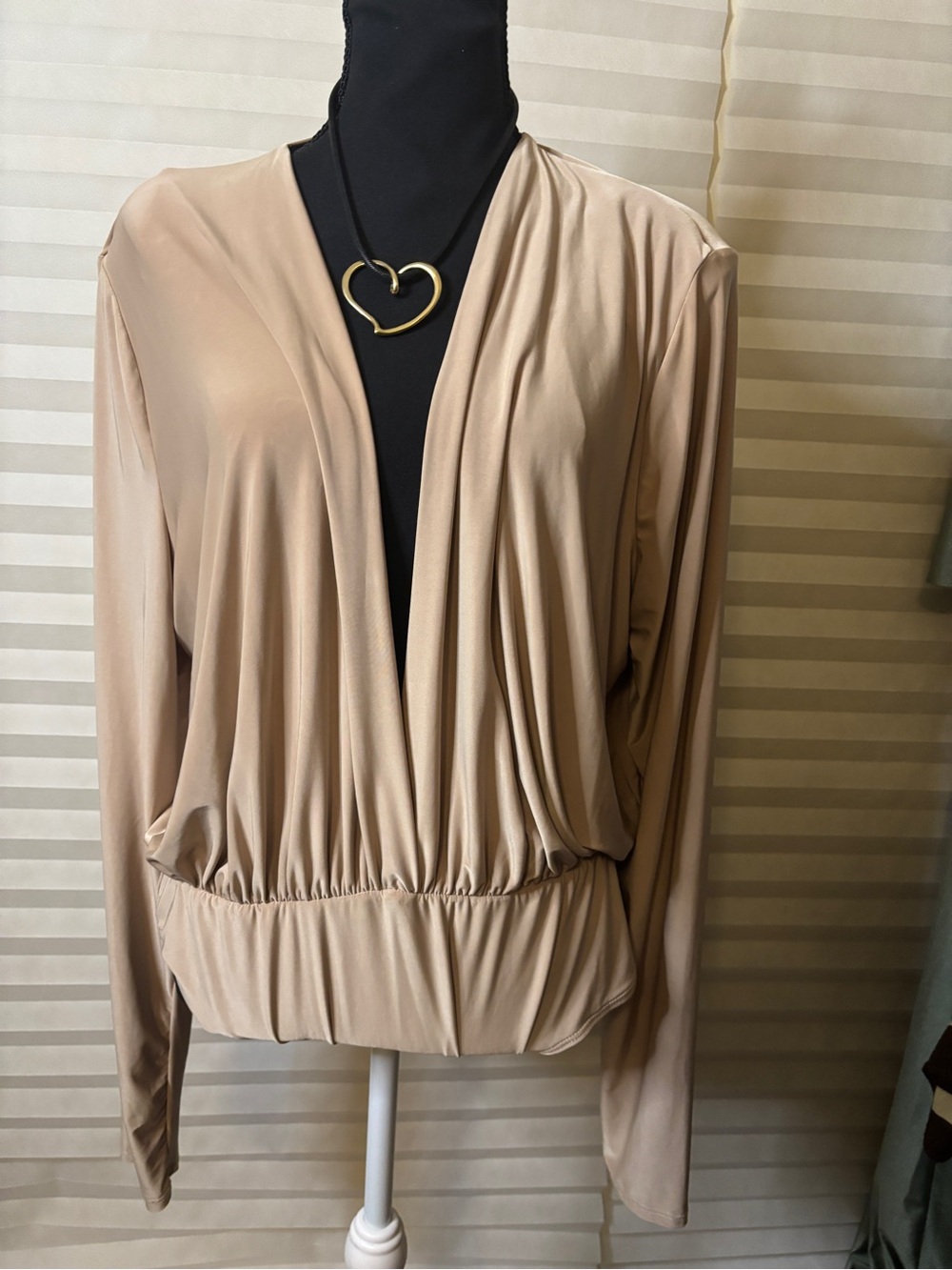 Fashion Nova Taupe Deep V Long Sleeve Bodysuit Size 3X NWT